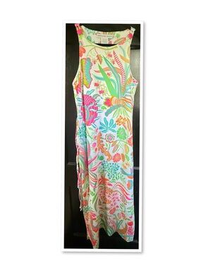 Gretchen Scott Designs White Maxi Dress with Neon Floral Print
